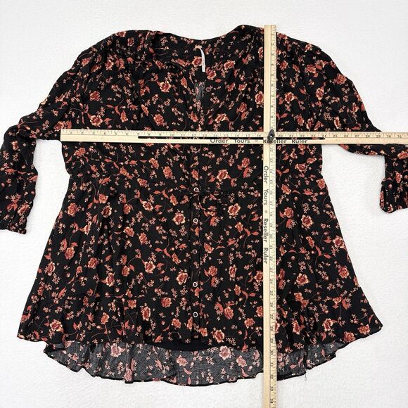 Free People Flower Fields Mini Dress Size Small Black Red Floral Flowy Buttons - Picture 9 of 11